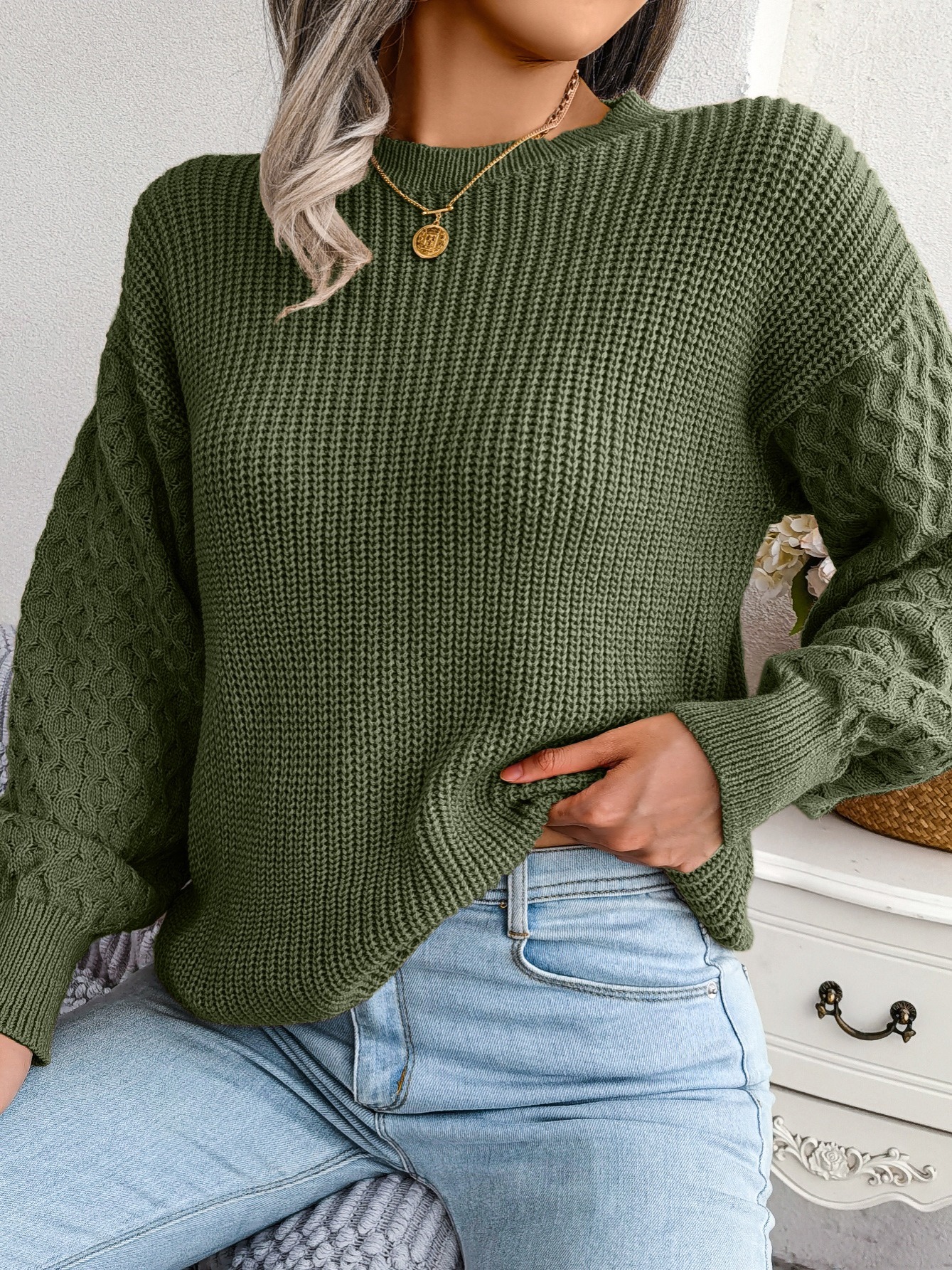 Army green womens on sale sweater