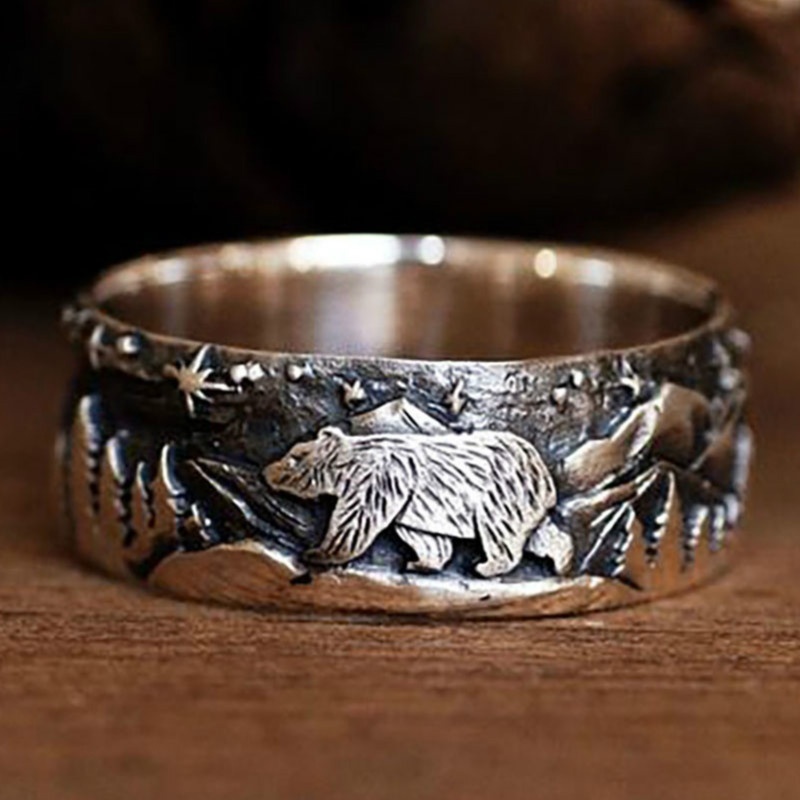 Men's Silver Animal Print Embossed Zinc Alloy Ring