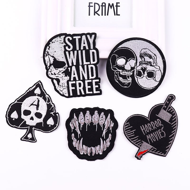 Cool Skull Patch Embroidery Patches On Clothes Iron On Patches For