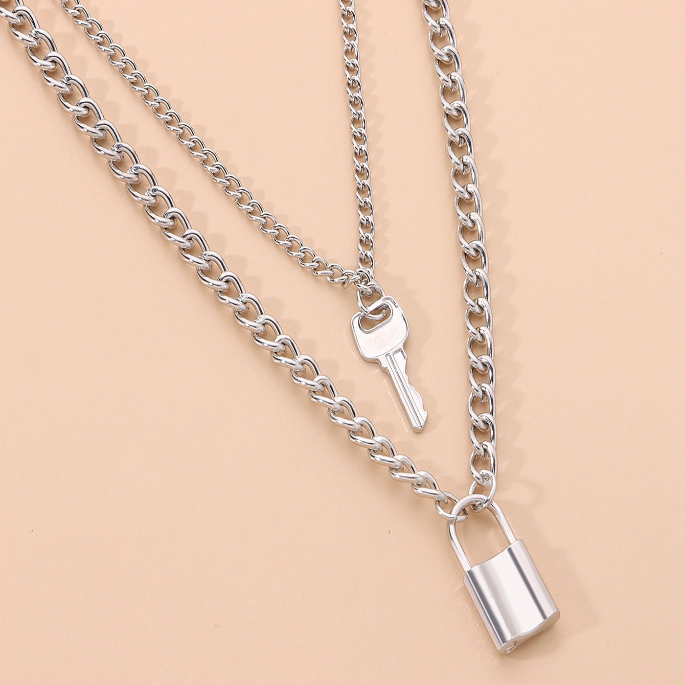Lock Key Three Layer Necklace Multi Layer Neck Chain - Jewelry &  Accessories - Temu