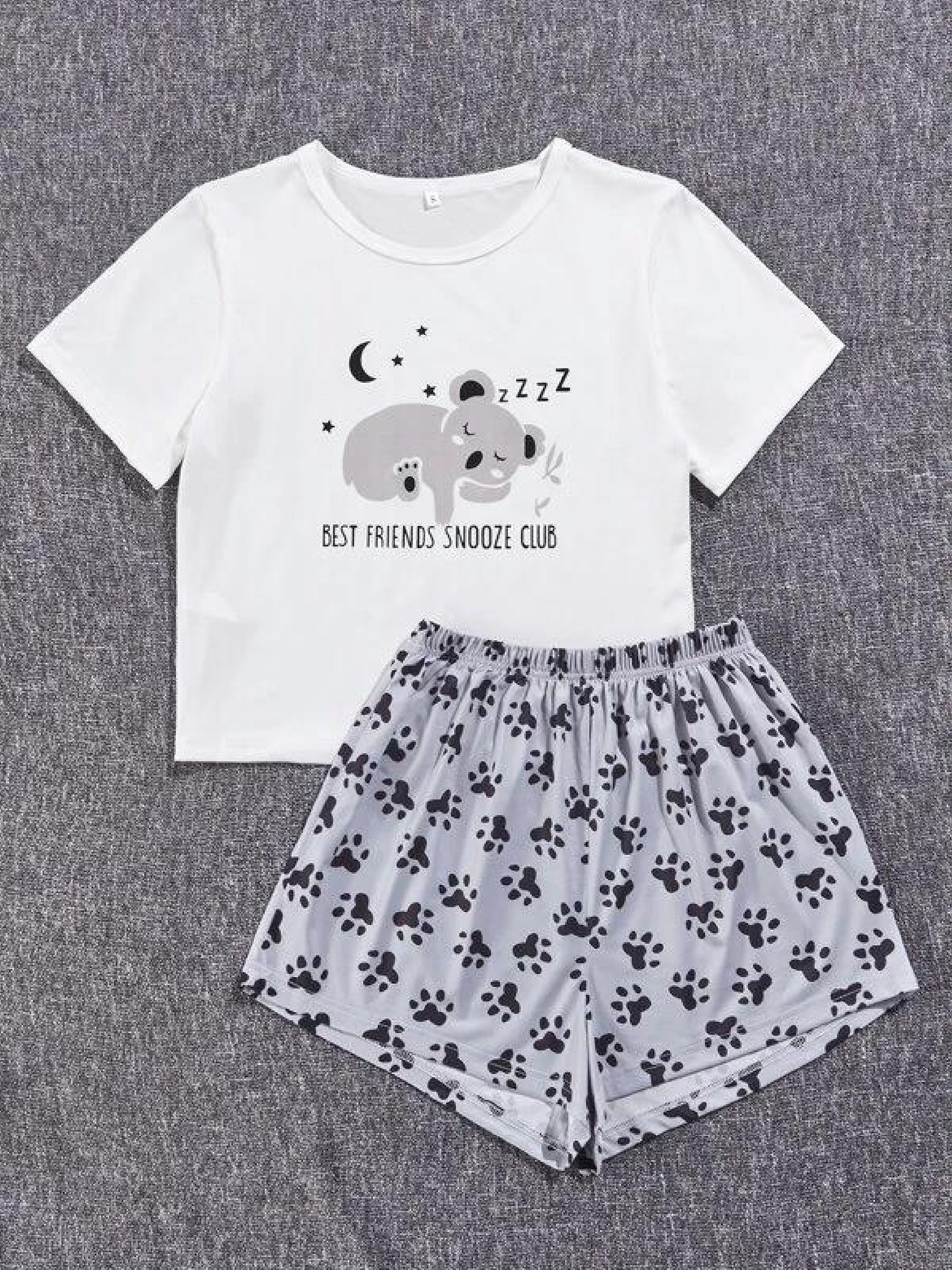 Cartoon Koala Print Pajamas Short Sleeve Tee Top Paw Print - Temu