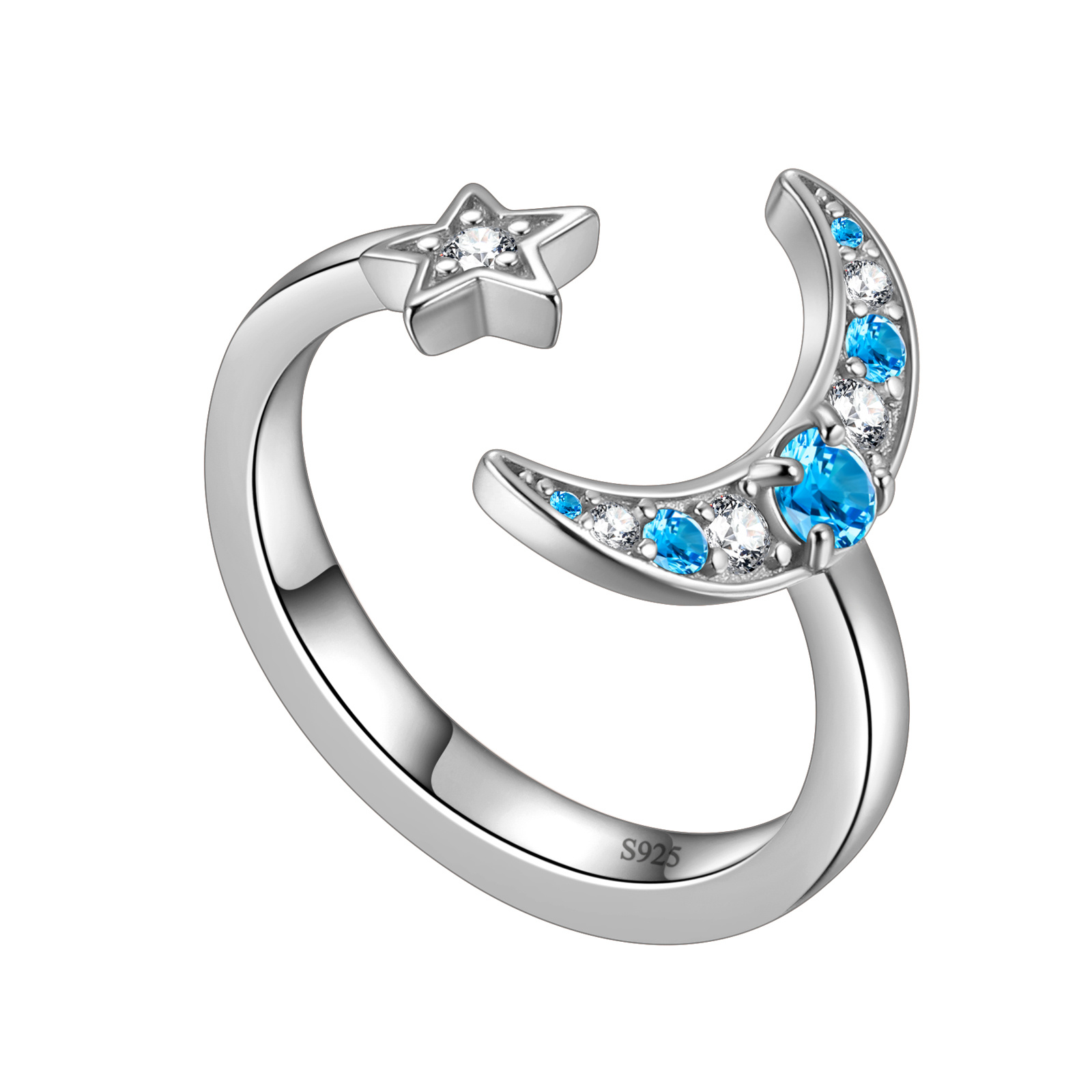 925 sterling silver moon open ring