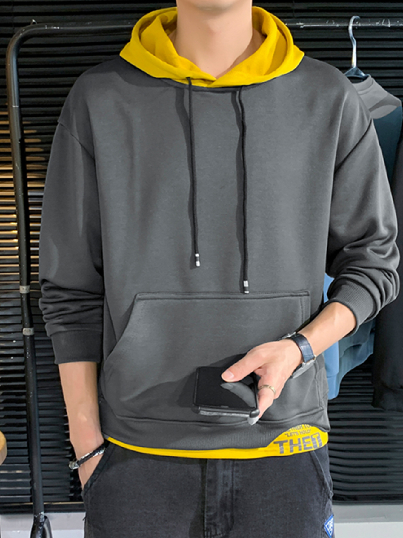 Grey discount yellow hoodie