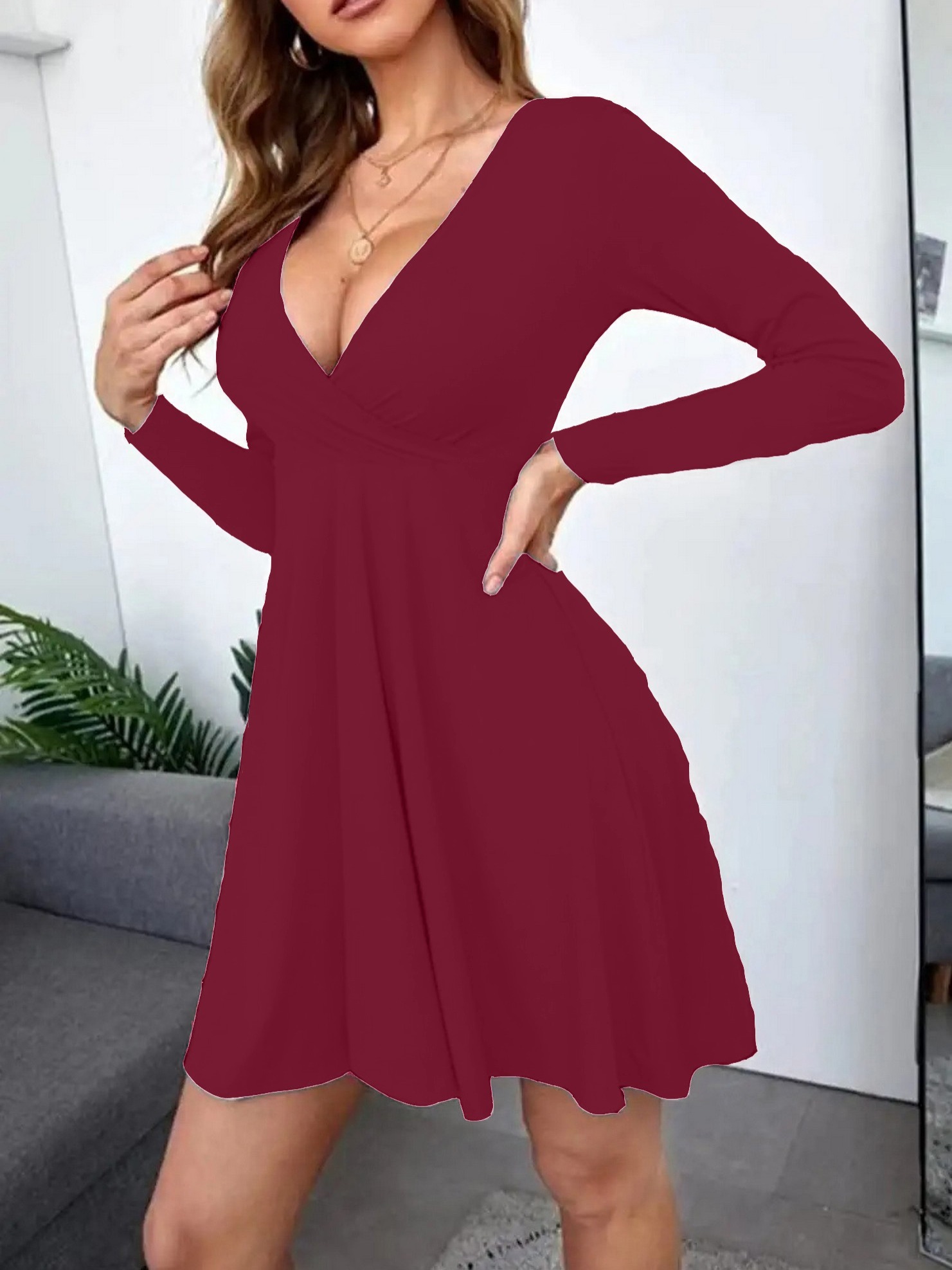 UK Womens 3/4 Sleeve V Neck Skinny Long Dress Ladies Cocktail Party Prom  Dresses