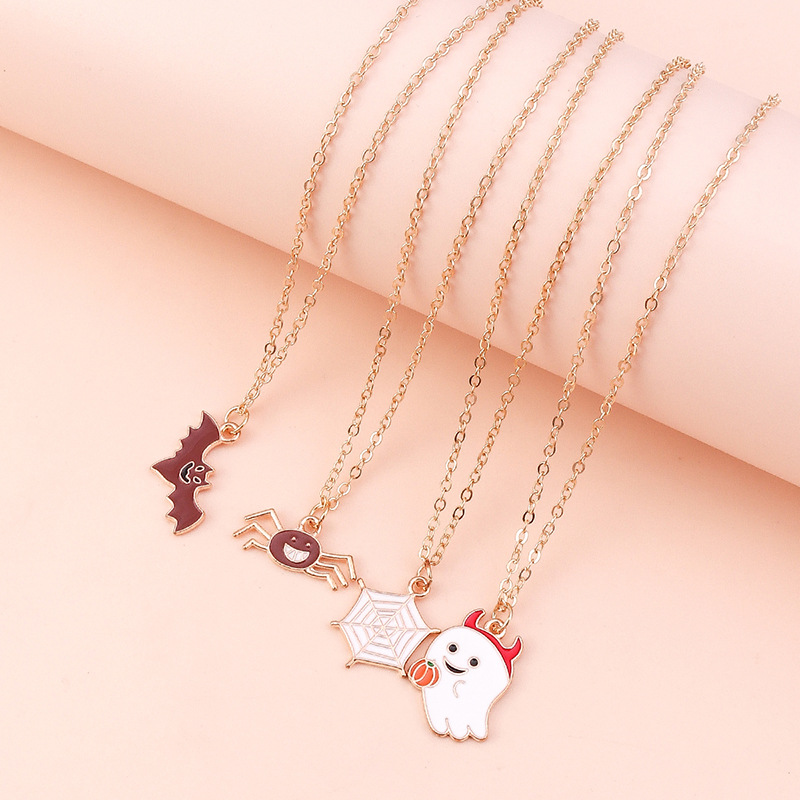 Set De Joyería De Halloween Para Mujeres - Collar, Pendientes Y Pulsera Con Motivos De Calabaza, Fantasma Y Esqueleto
