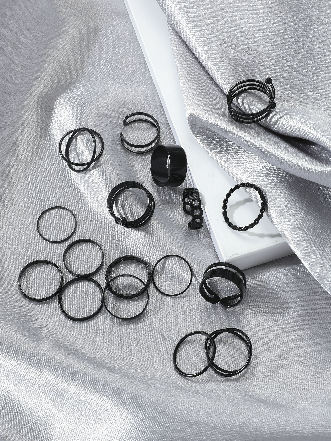 16pcs Set Black Simple Knuckle Design Rings | Discounts For