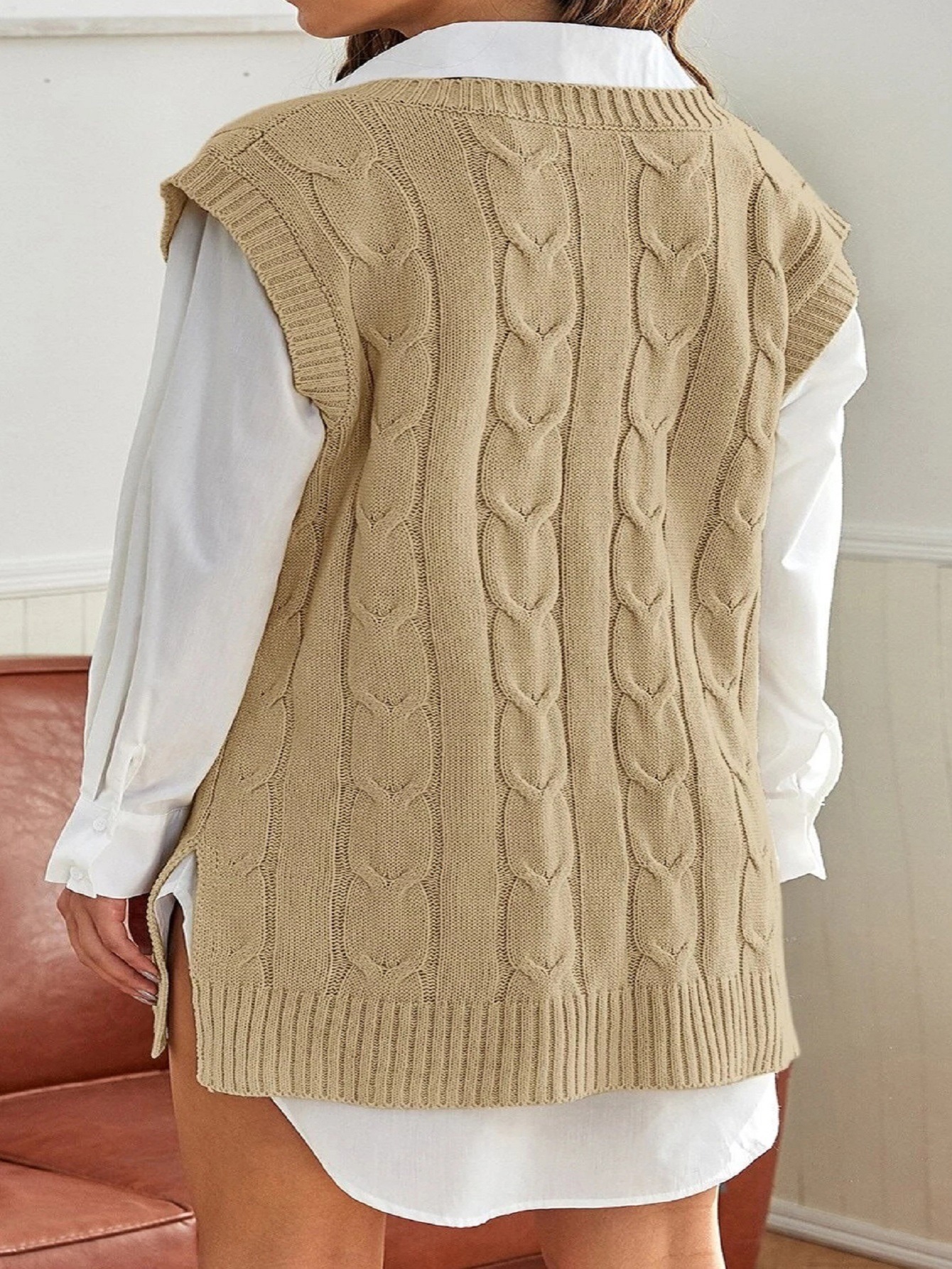 Oversized V neck Sweater Vest Chunky Knit Solid Sweater Vest - Temu