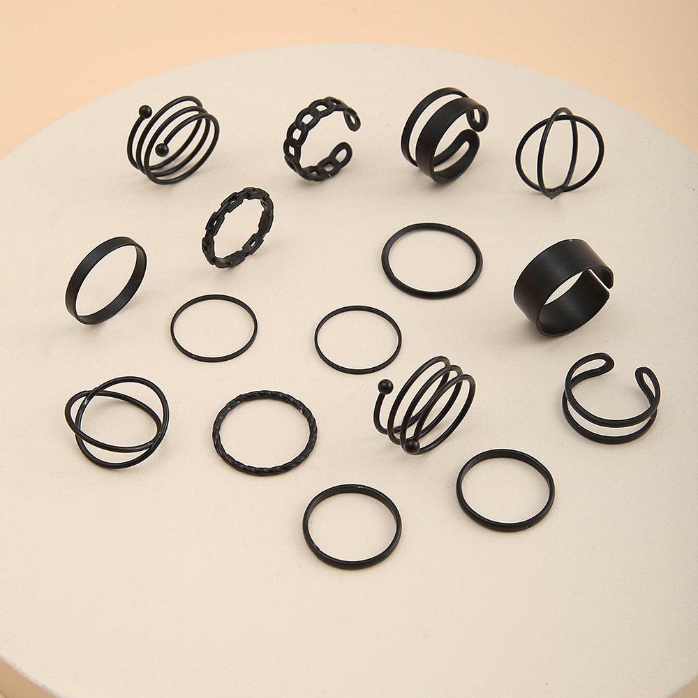 16pcs Set Black Simple Knuckle Design Rings | Discounts For