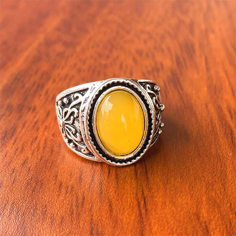 vintage style yellow imitation pine stone ladies ring party clothing accessories details 0