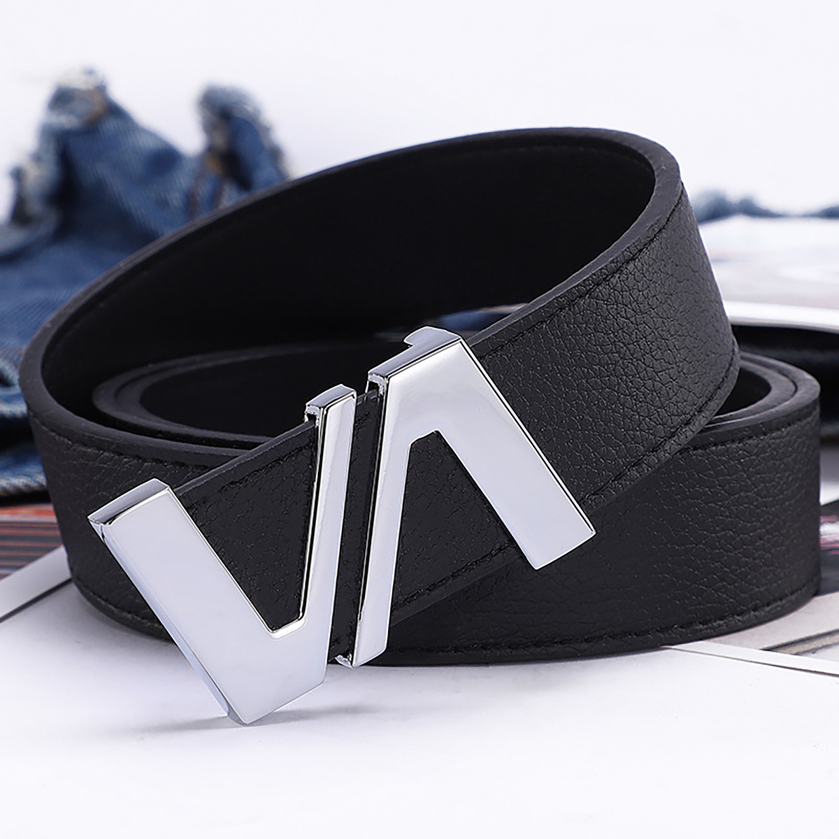 Vintage Men's Letter Alloy Buckle, Pu Leather Letter Embossed Belt