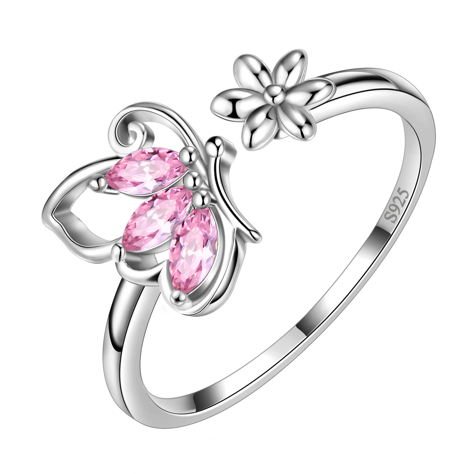 925 Sterling Silver Butterfly Adjustable Ring - Temu