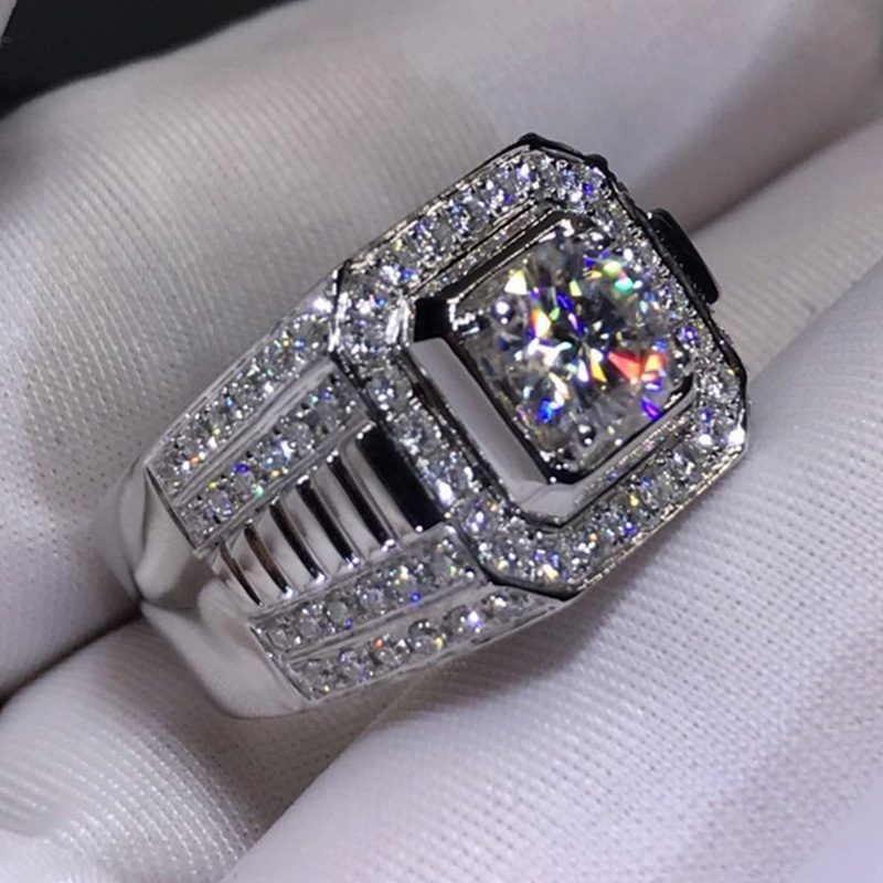 

1pc Men's Ring Luxury Atmosphere Set White Gemstone Micro-set Decorative Ring