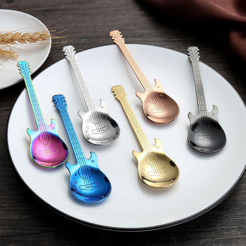 Guitar Coffee Spoon Stainless Steel Spoons, 7 Pieces Multicolor Teaspoon  Mini Stirring Spoon For Tea, Milk, Dessert, Drink, Ice Cream, Milk Shake