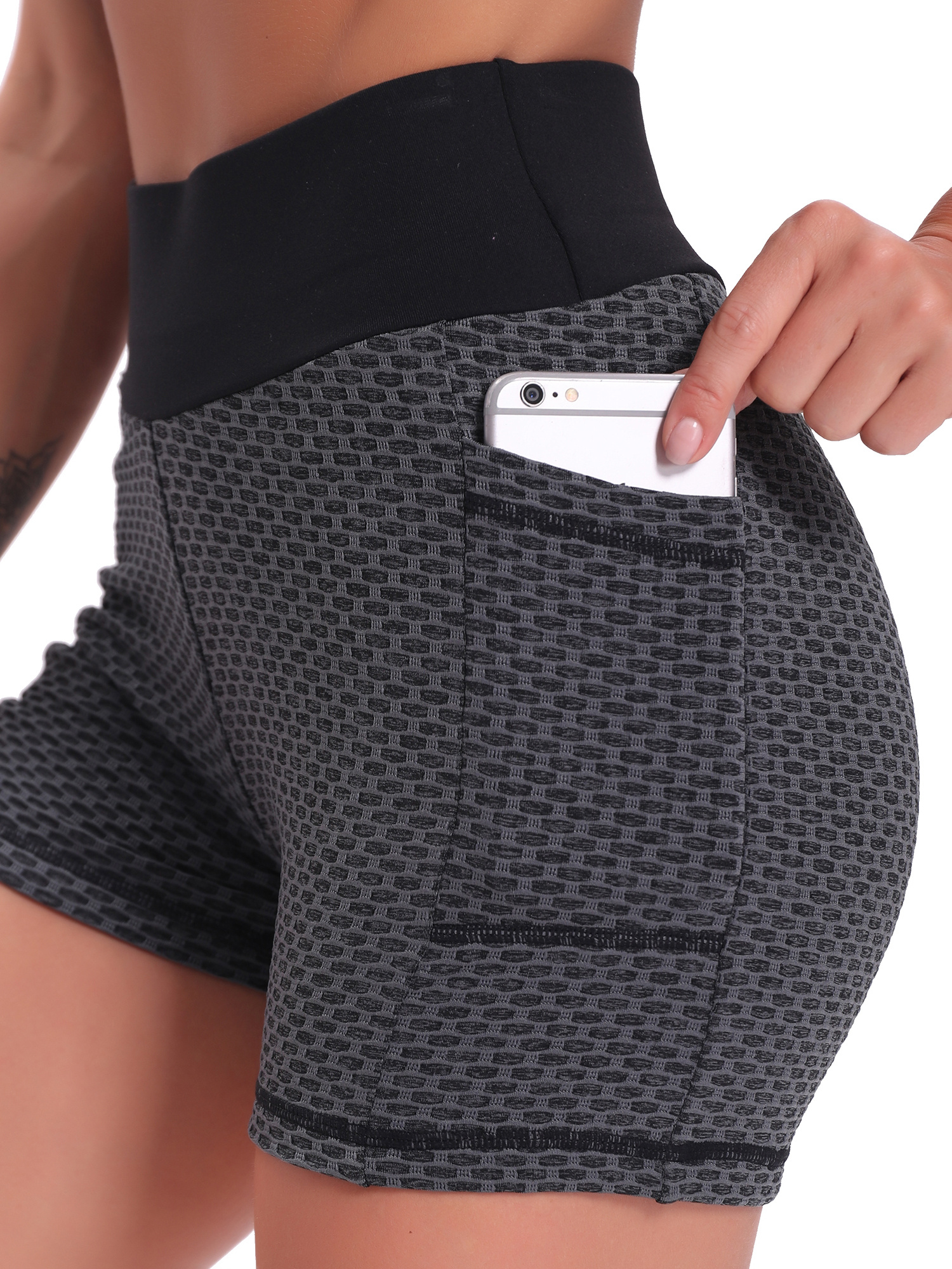 Seersucker Yoga Shorts with Hip Pocket