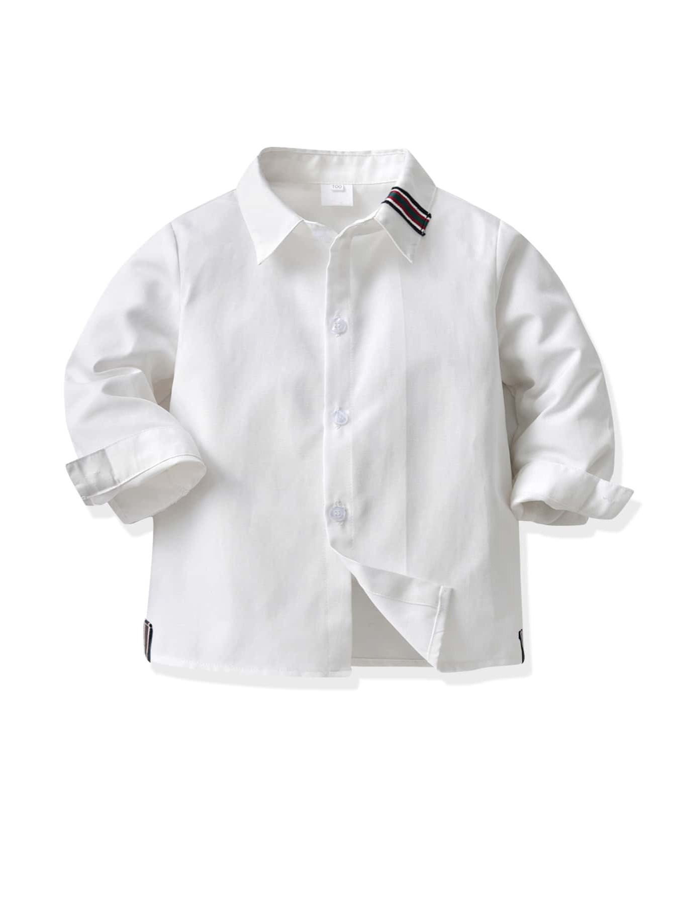Boys Solid Long Sleeve Button Down Lapel Shirt