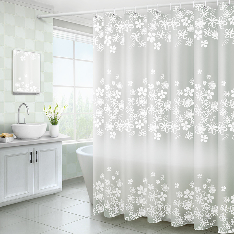 Semi transparent Shower Curtain Flower Plastic Hooks Peva - Temu