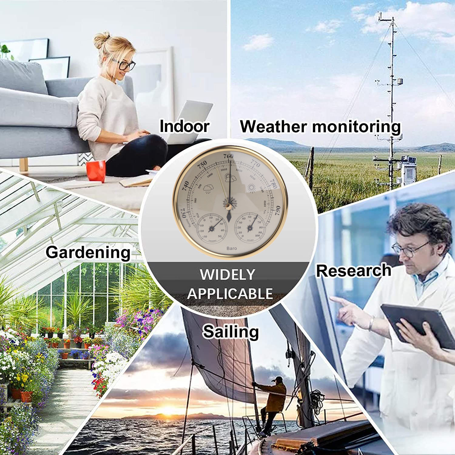 Metal 3 in 1 Barometer Weather Station for Indoor and Outdoor Use Barometer