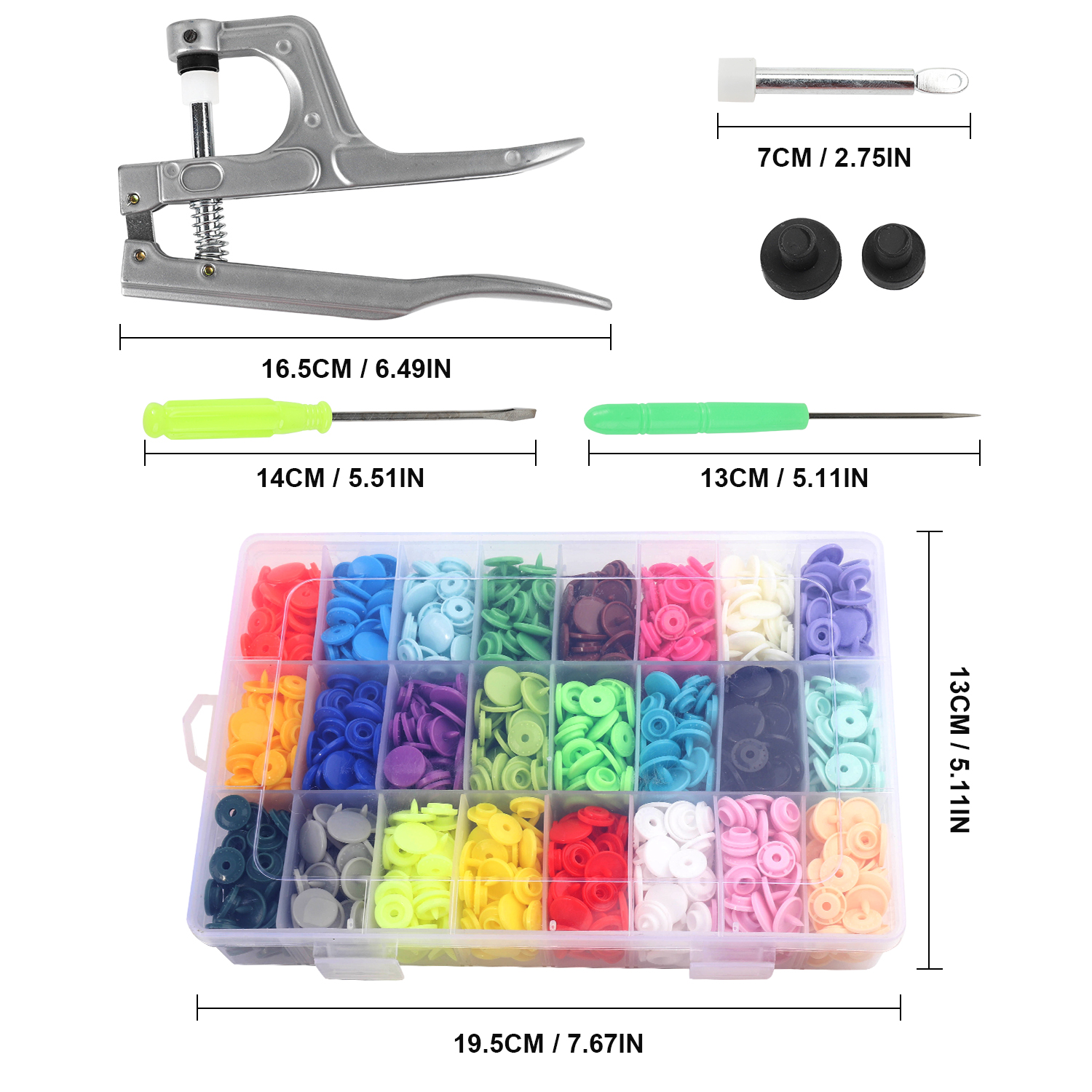  Hight Quality 384Pcs 24 Colors Plastic T5 Snap Buttons with  Snaps Pliers Set, Plastic Snaps Hand Tool Snaps Fastener Perfect for  Clothes, Cloth Diapers with Organizer Storage Containers