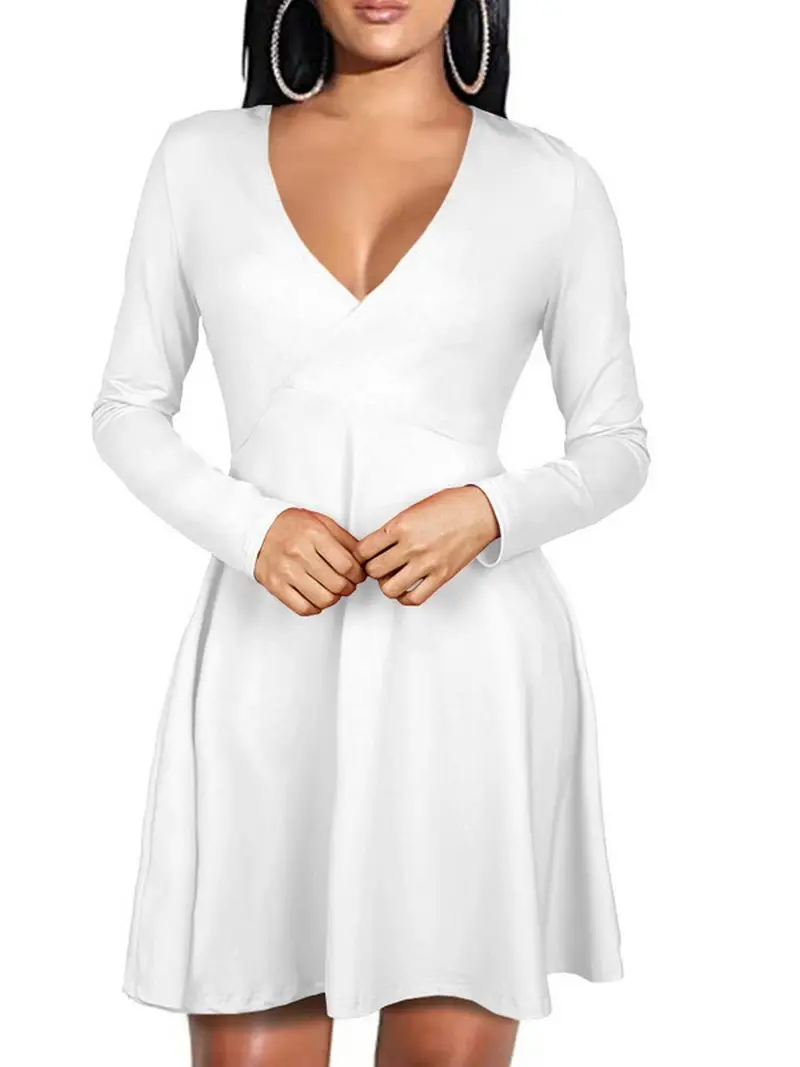 Women's Dresses Sexy Deep V neck Swing Long Sleeve Cocktail - Temu