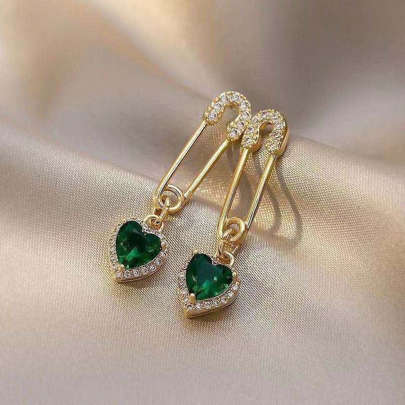 E-shop [Vintage Herz-Ohrringe] Elegante grüne Strass-Herz-Ohrringe - Vintage-inspiriert, für lässige Kleidung & Geschenke, Liebe, Persönlichkeit,