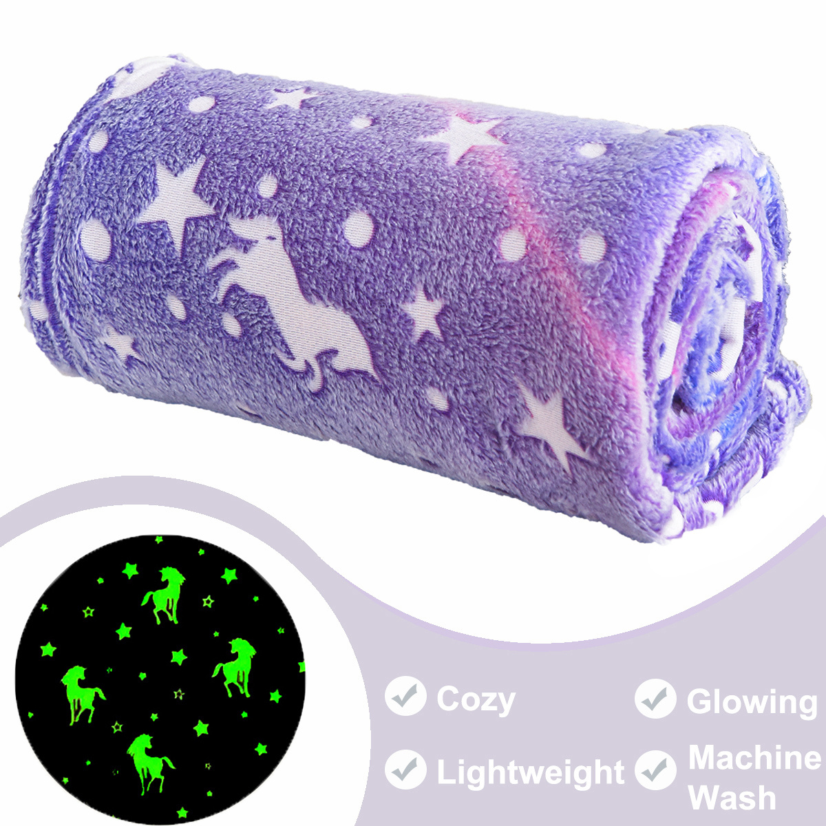 Glow In The Dark Hooded Unicorn Blanket including UV flashlight – LIDERSTAR