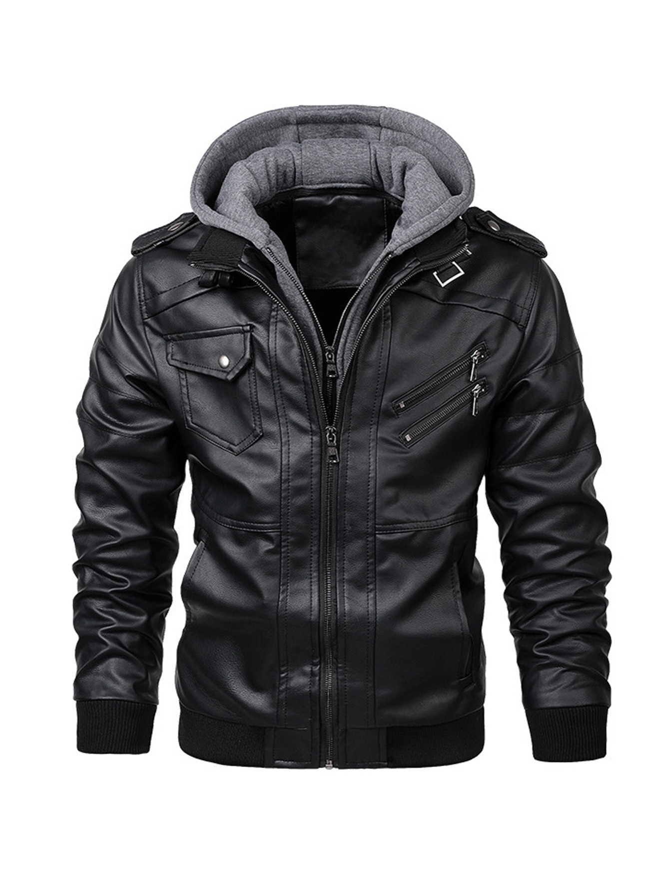 Men's Casual Faux Leather Double layer Motorcycle Jacket - Temu