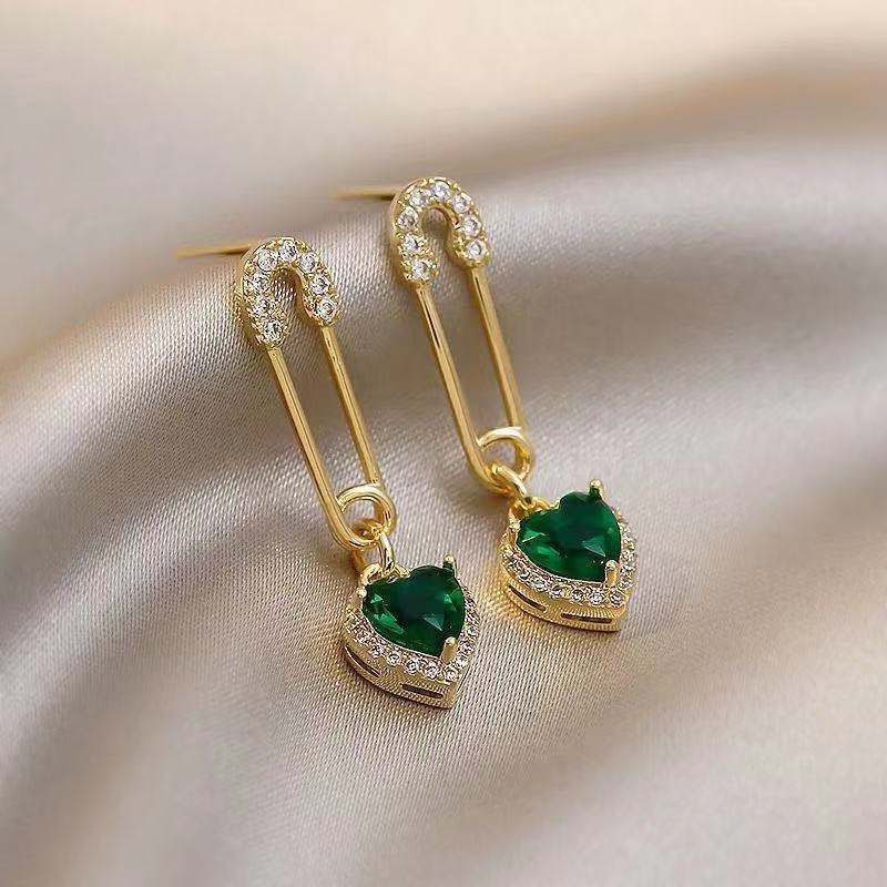 925 Silver Earrings with Zircon Green Crystal Accents