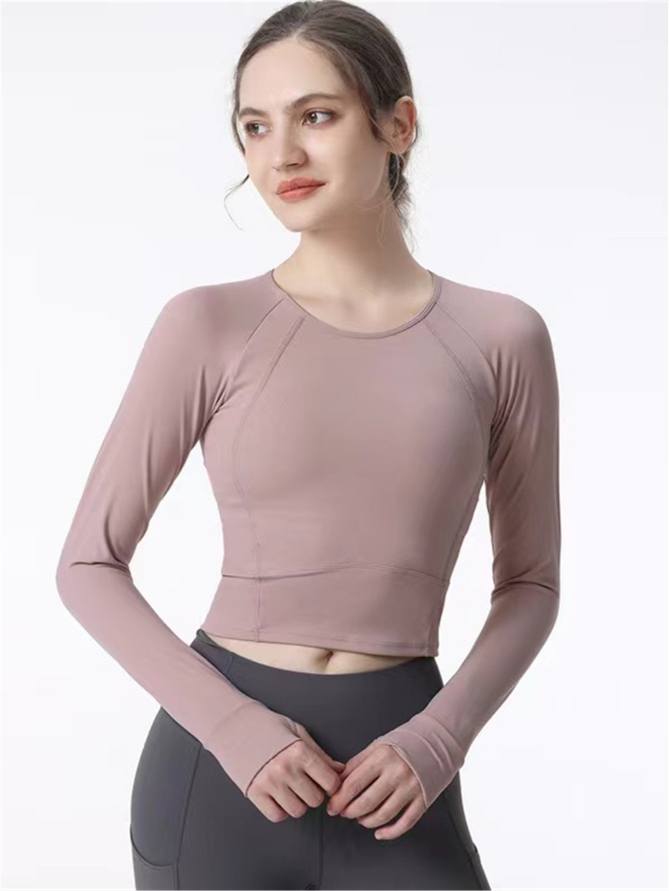 Solid Color Long Sleeve Short T shirt Sports Fitness Yoga - Temu