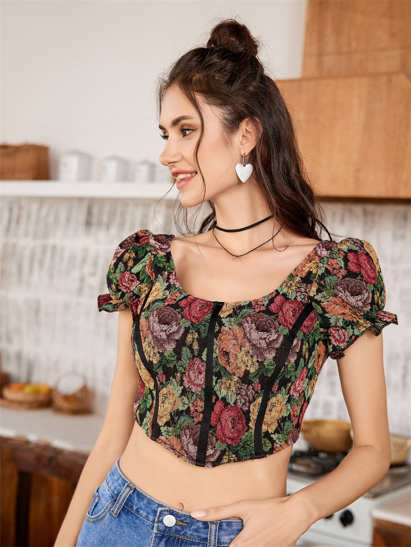Floral Embroidery Mesh Crop Top Lace Stitching Lace Strap - Temu
