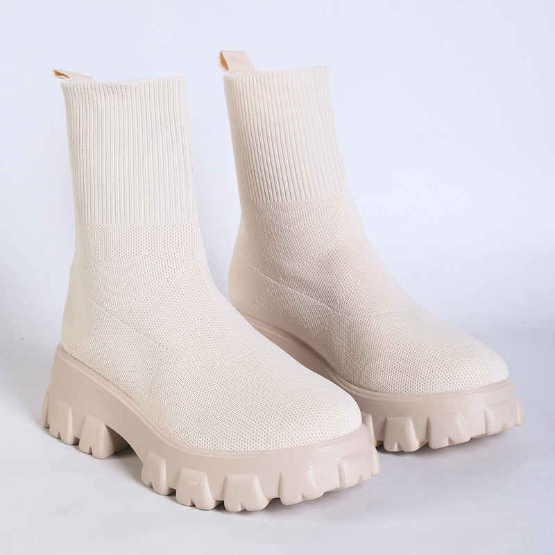 Our Minimalist Slip On Knit Boots, Fashionable Lace-up Solid  Basic Minimalist Knit Slip On Boots display picture 1