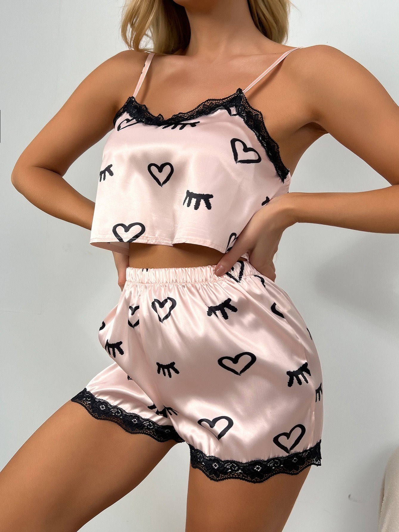 2pcs Womens Lace Sleepwear Lingerie Tops Shorts Set Babydoll Pajamas  Nightwear