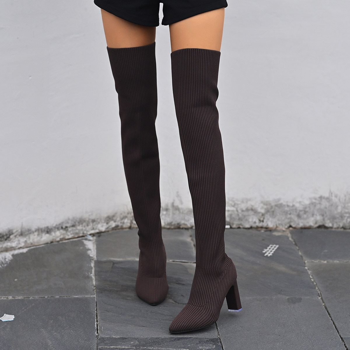 Women's High-heeled Stylish Knitted Over The Knee Boots, Sock