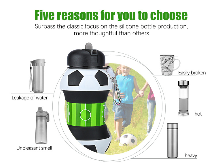 1 Liter Foldable Football Kids Water Bottles Portable Sports Water Bottle  Football Soccer Ball Shaped Water Bottl Silicone Cup