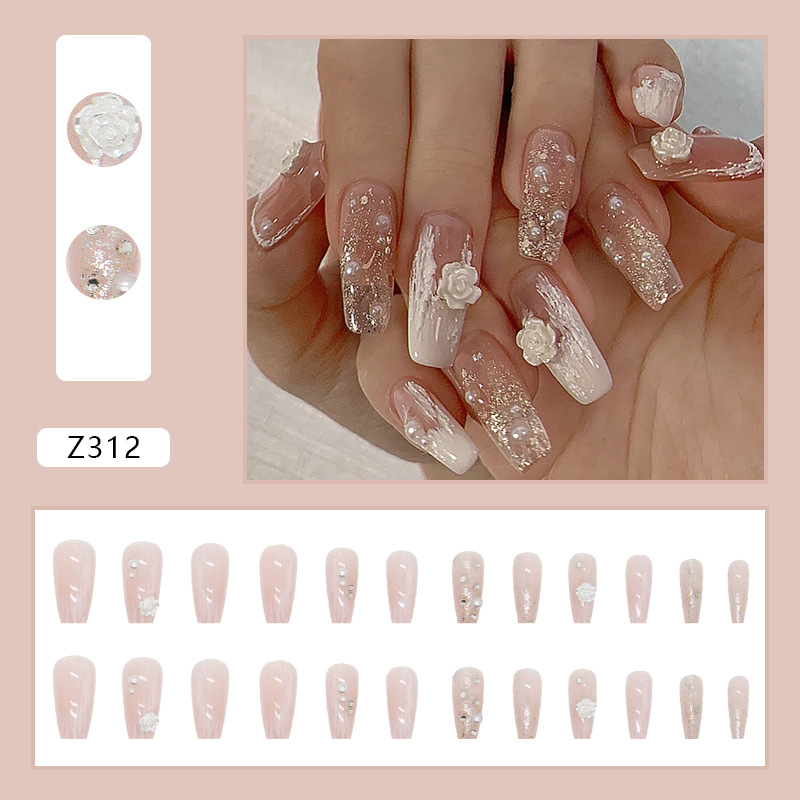 24 Pcs * Nail Nail Art Patch, Gradient Shiny Nail * Nail Manicure Patch  Gradient Faux Camellia Diamond Decals Glitter Manicure