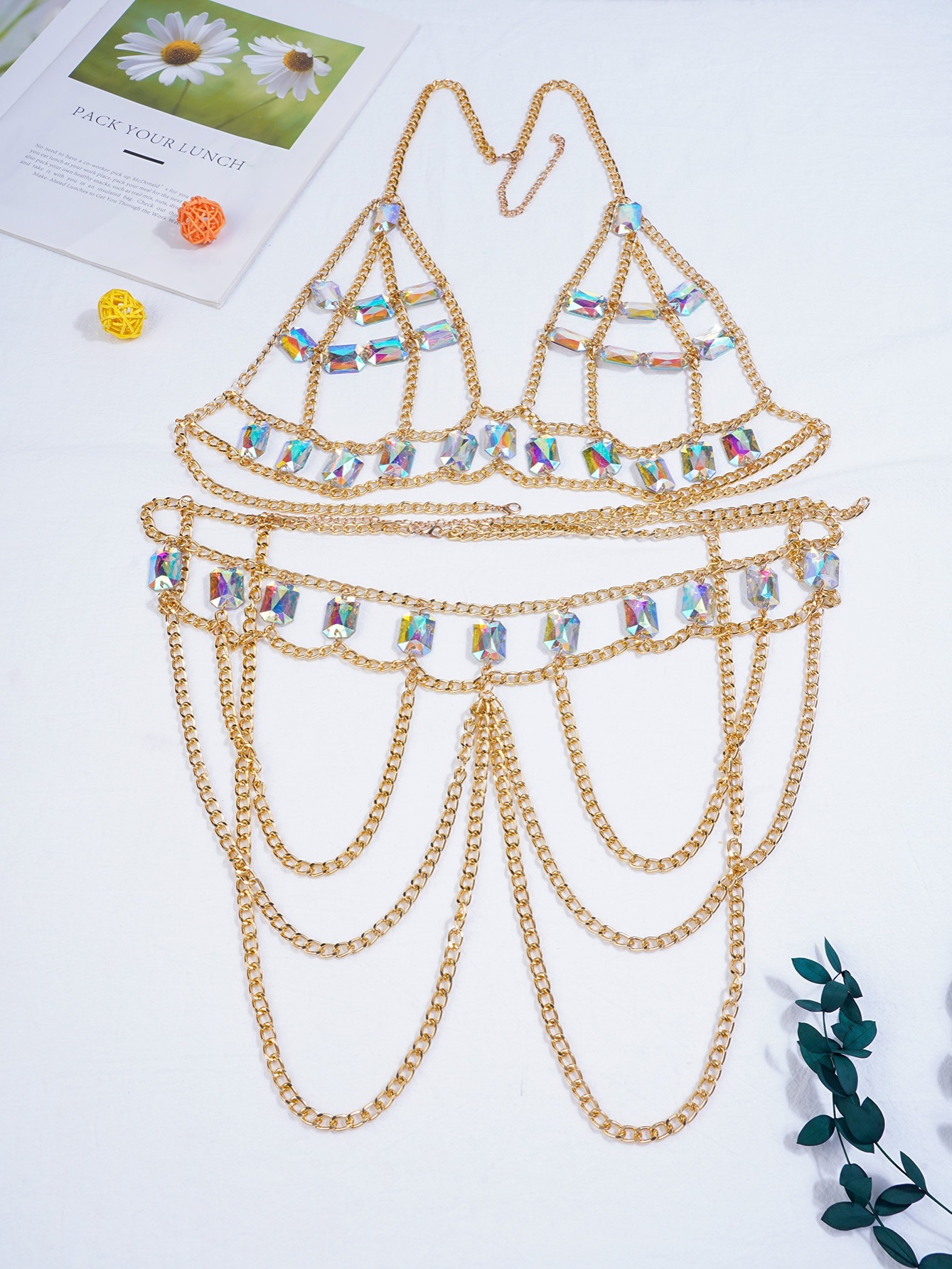 1pc Shiny Rhinestone Tassel Body Chain Bra Jewelry For Festival Gift