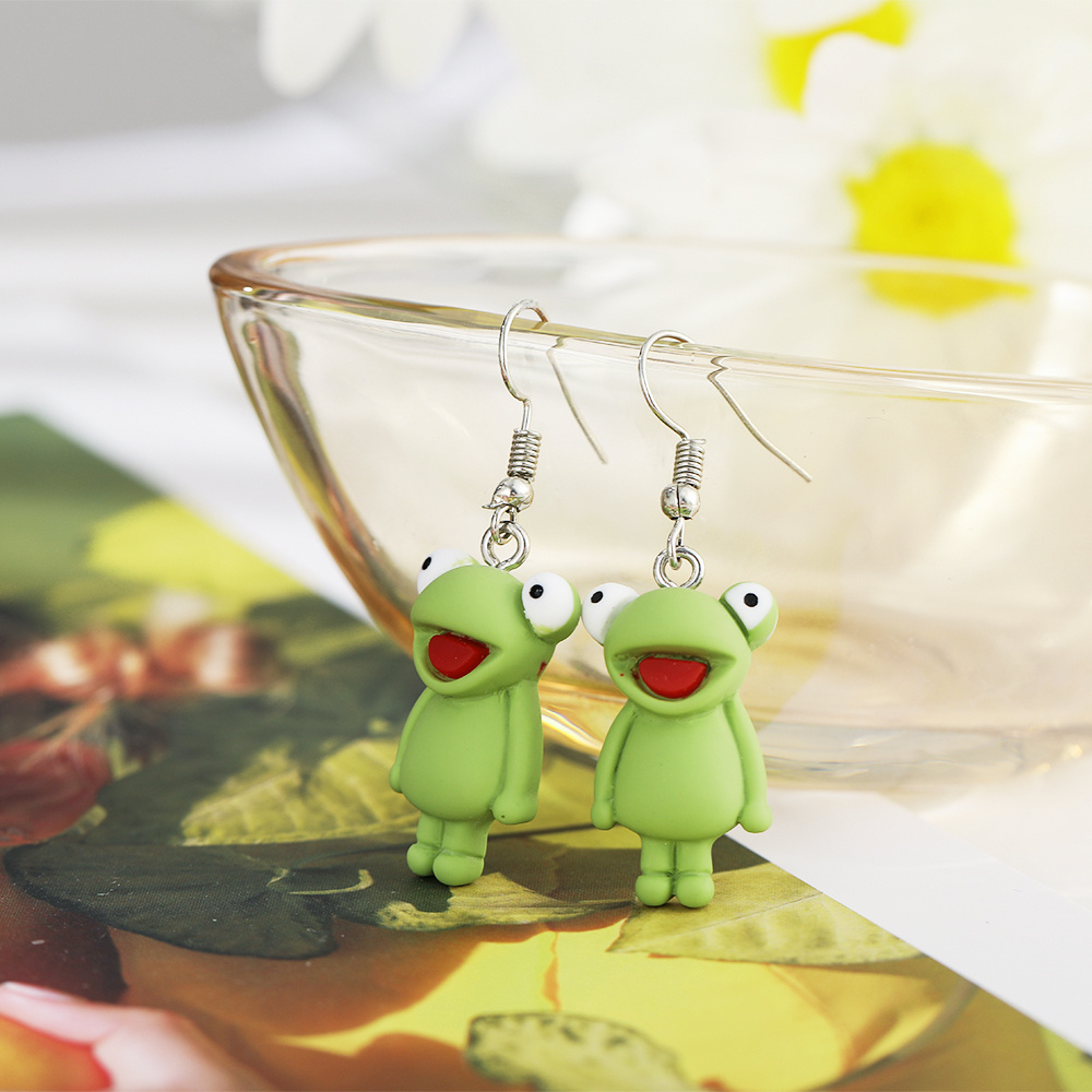 Cute Green Frog Earrings Charms Jewelry, Jewels Gift Birthday Gifts for Women Wife Girls Her 1 Pair, Free Returns & Free Ship, Plastic, 0.79