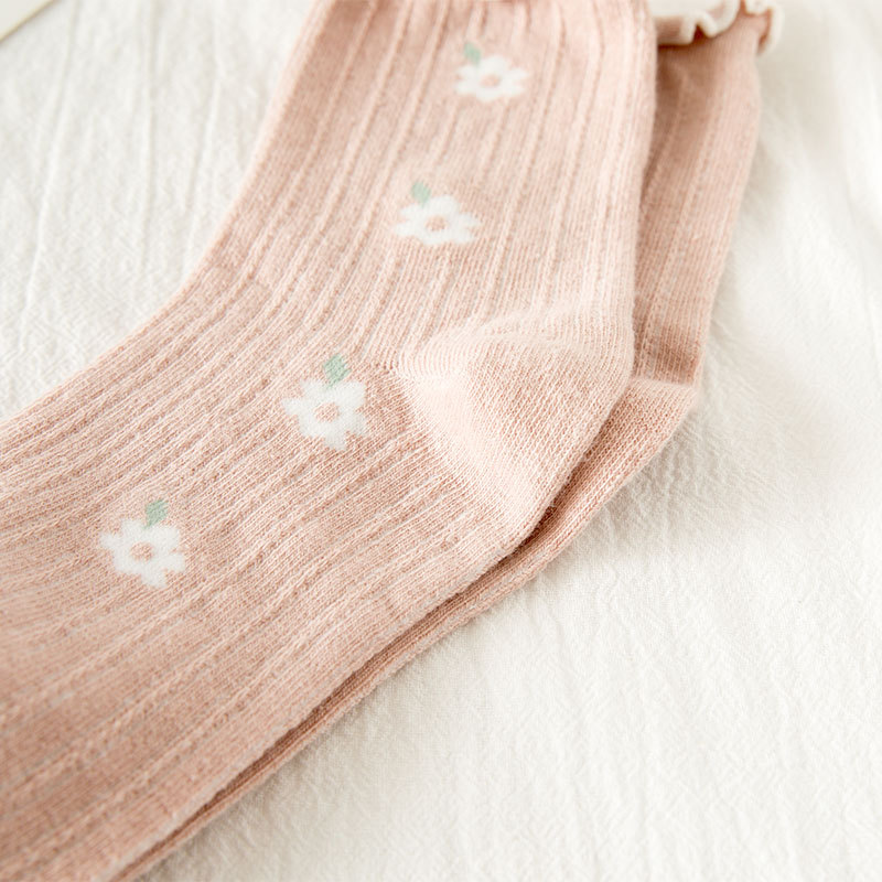 Women's Floral Ruffle Polka Dot Cuff Crew Socks