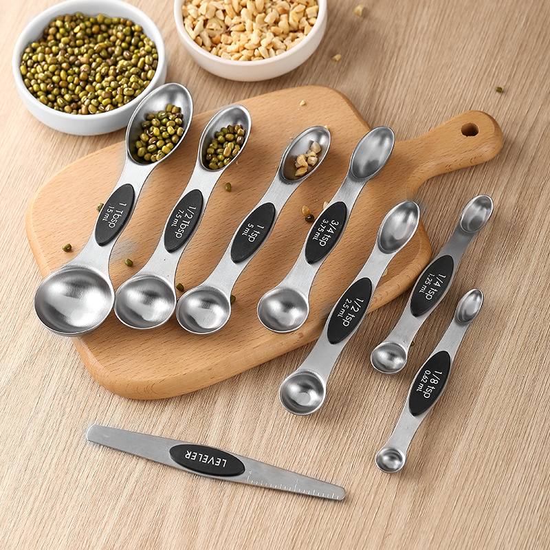 Magnetic Measuring Spoons Set of 9 Stainless Steel Dual-Sided Stackable Measuring Spoon Nesting Teaspoons Measuring Dry and Liquid Ingredients, Fits