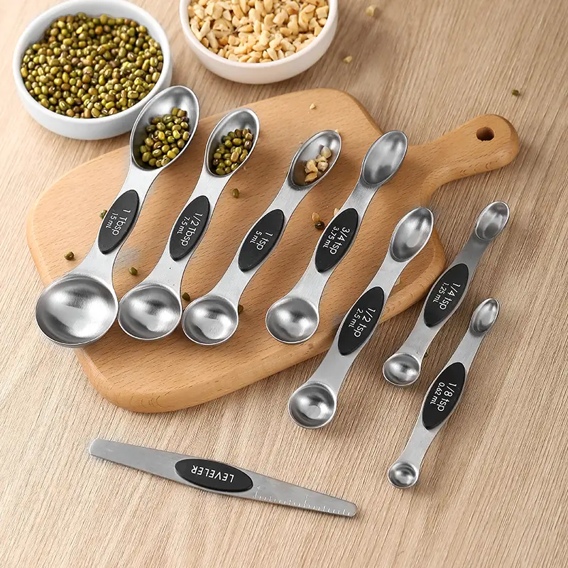 Stainless Steel Magnetic Measuring Spoons Set - Dual Sided For Liquid And  Dry Food - Accurate And Easy To Use - Temu