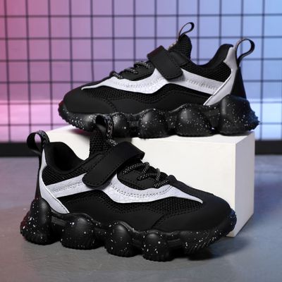 Boys Fashionable Black And White Non-slip Wear-resistant Sneakers For Running