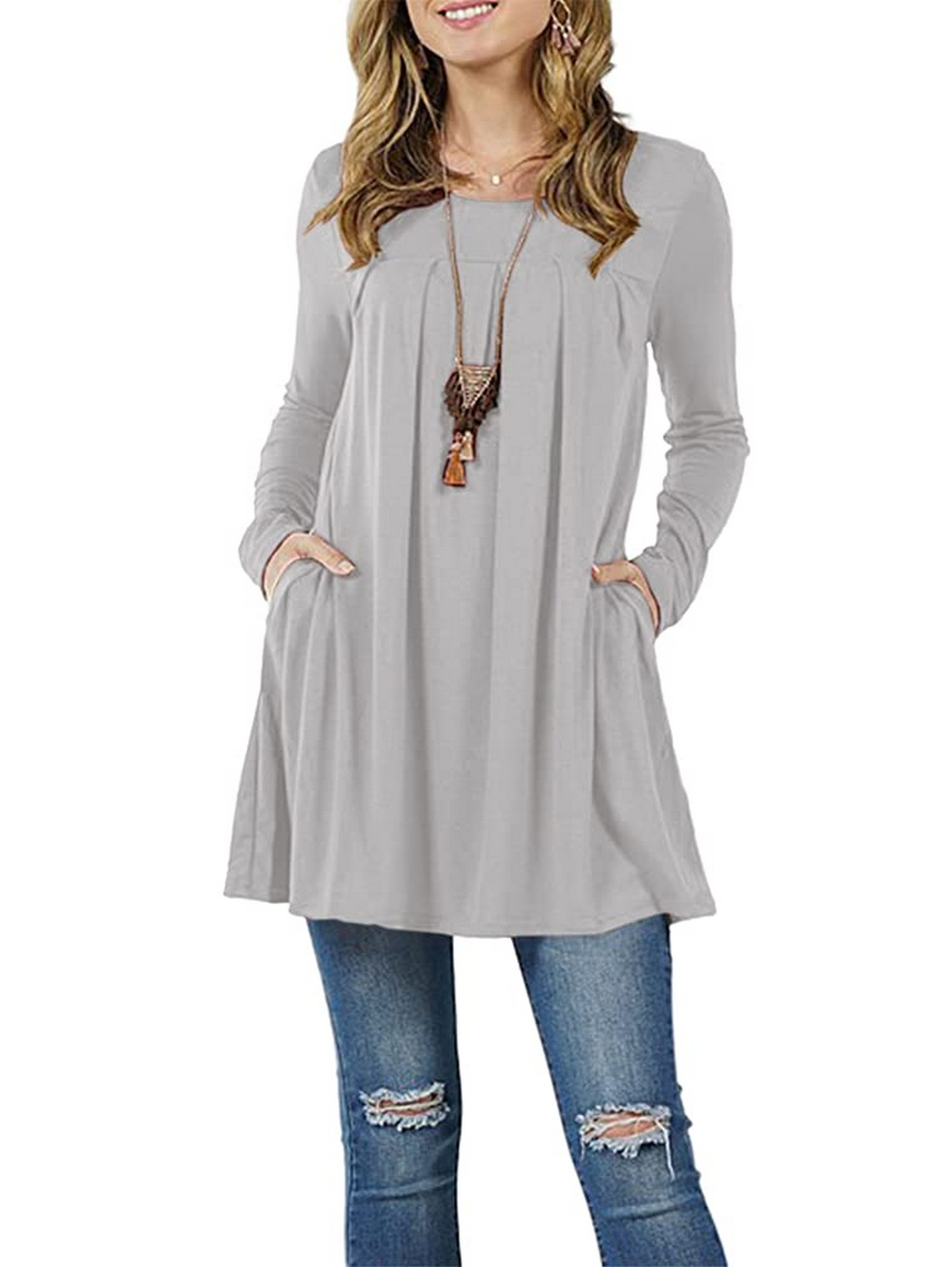 Loose Front Pocket Casual Short Sleeve Tunic Lounge Top