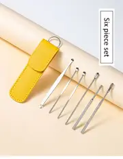 6 pcs steel ear picking spoon set pu ear curette ear picking tool details 0