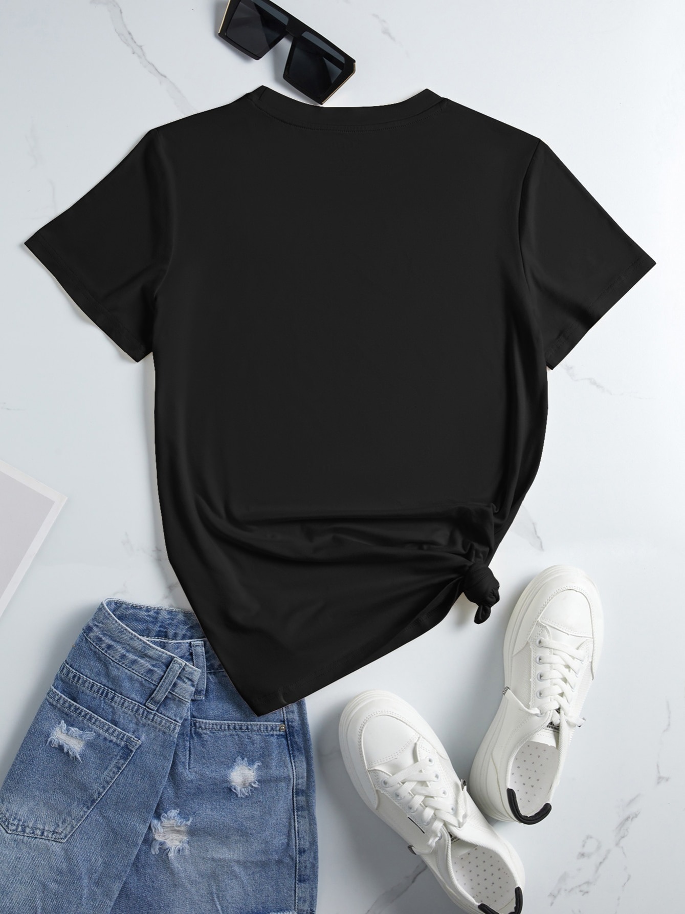 Camiseta Casual de Gola Redonda com Estampa de Vibração - Temu