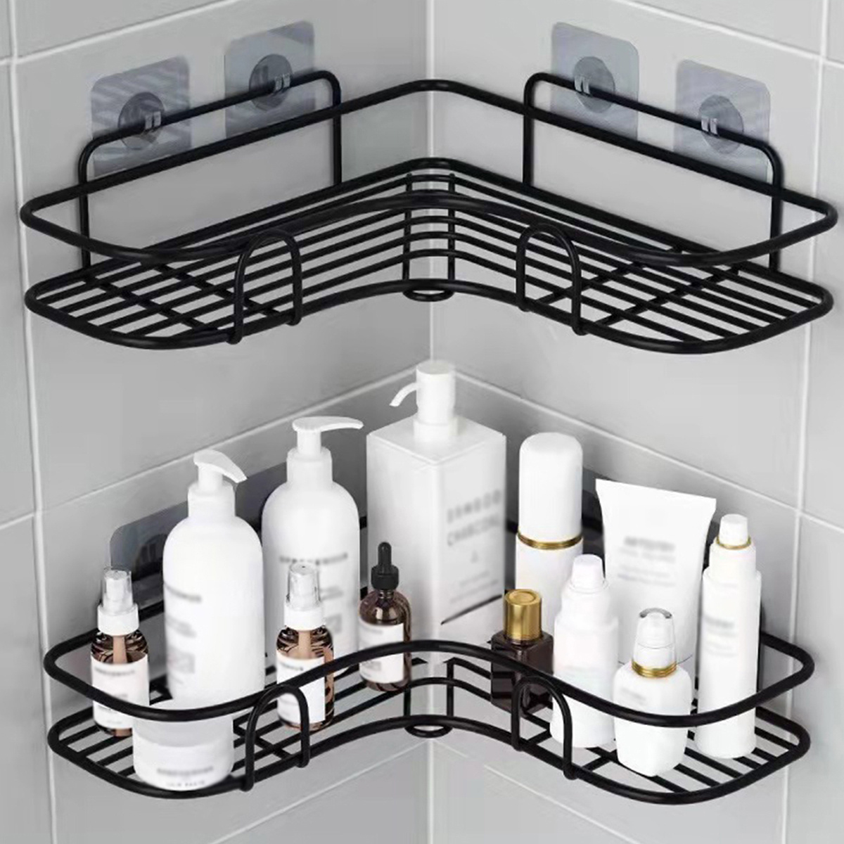 Estantes de acrílico para baño, paquete de 2 estantes flotantes  transparentes para ducha con ganchos, para montar en la pared, sin  taladrar, estantes