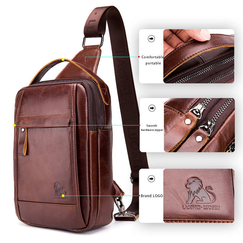 Men's Genuine Leather Chest Bag Messenger Bag, Soft Leather Triangle Bag,  Casual Sports Crossbody Bag - Temu