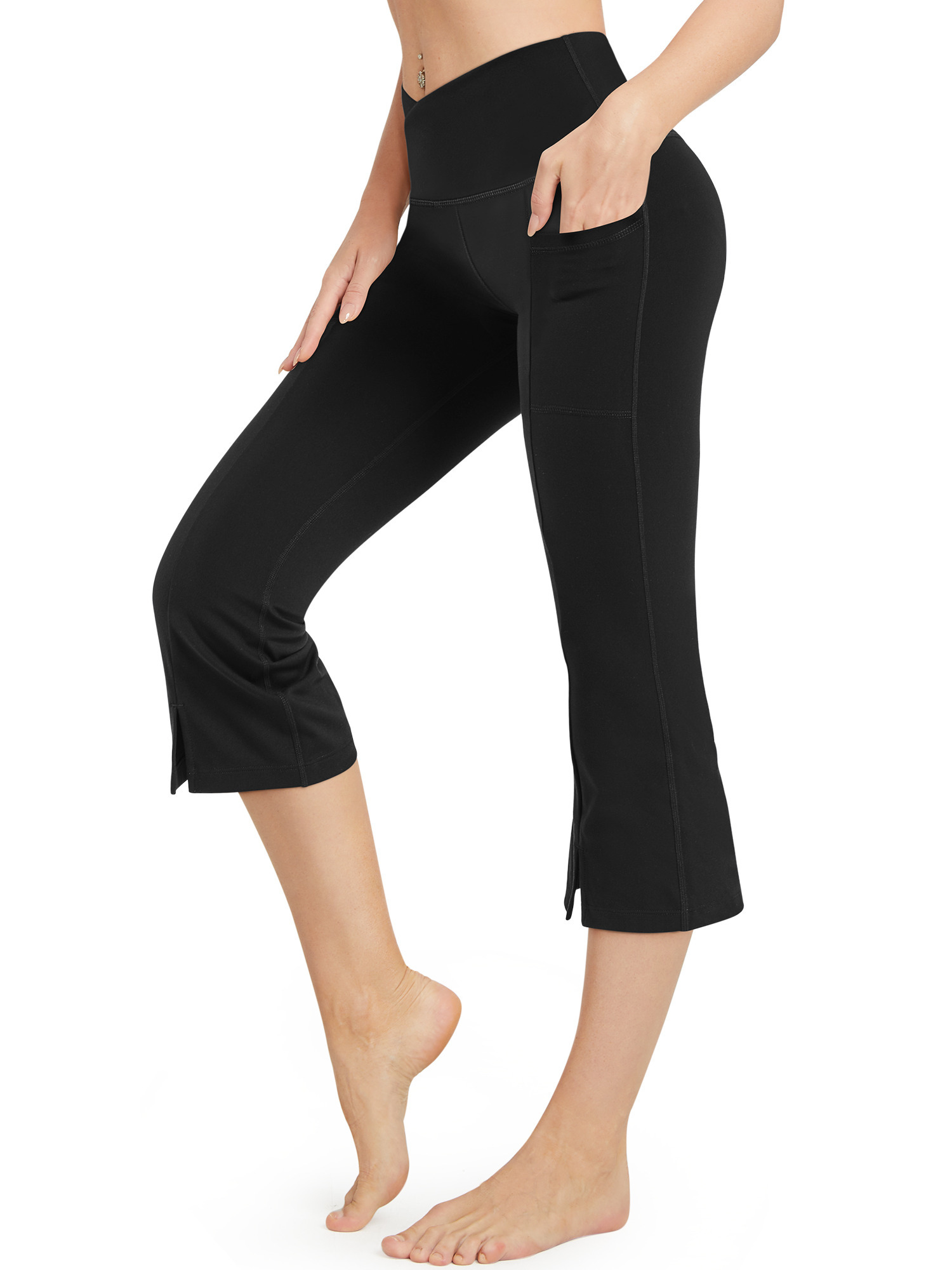 Solid Color Flare Capri Leggings For Women, Cross Waist High Waisted  Workout Bootcut Yoga Capri Pants, Women's Activewear