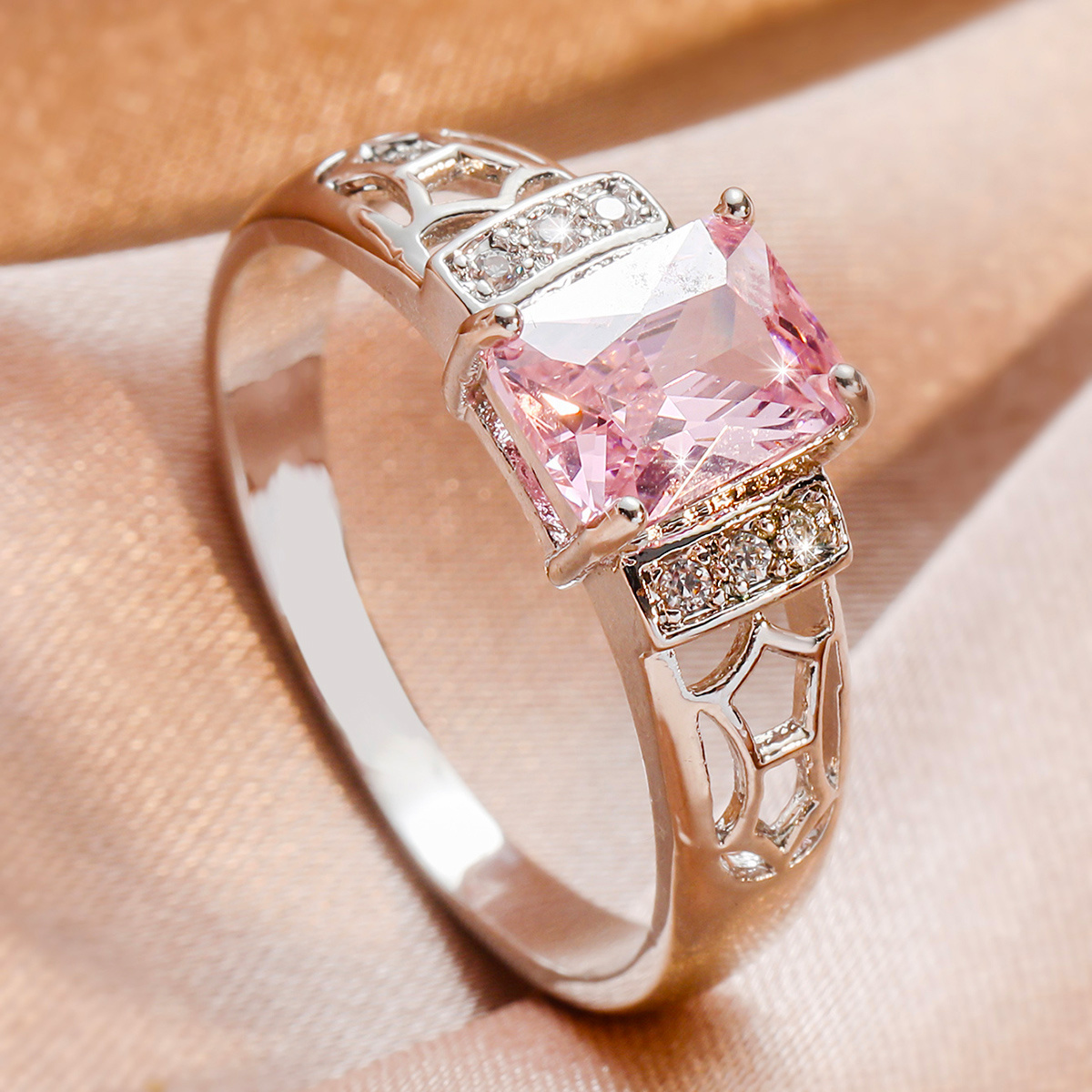 Elegante joyería de compromiso para mujer, exquisito anillo hueco,  circonita cúbica, anillos elegantes de propuesta (plata, 11)
