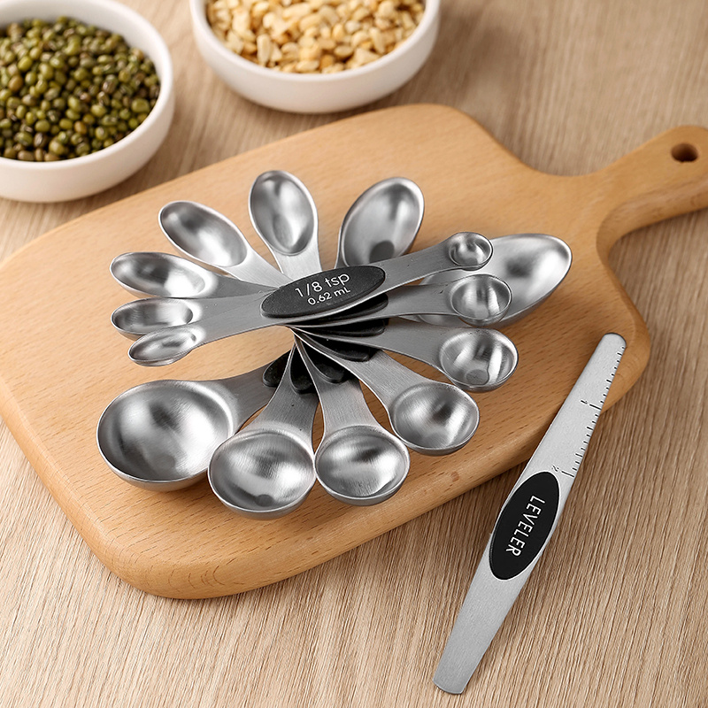 Magnetic Measuring Spoons Set of 9 Stainless Steel Dual Sided Stackable  Measuring Nesting Teaspoons Dry and Liquid Ingredients blue 