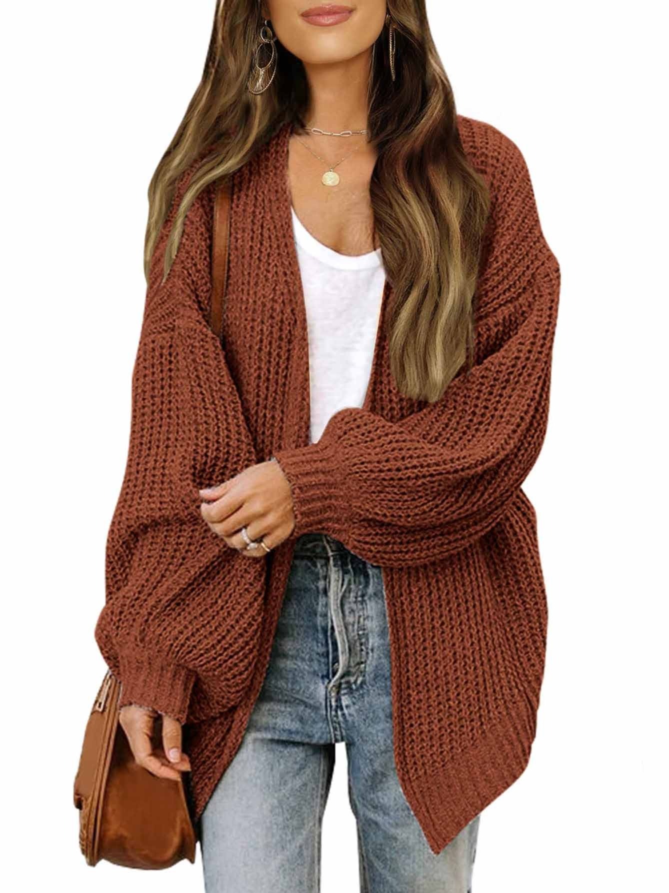Solid Open Front Chunky Cable Knit Cardigan Casual Long - Temu