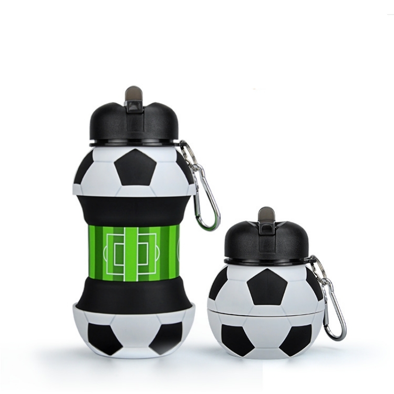 1 Liter Foldable Football Kids Water Bottles Portable Sports Water Bottle  Football Soccer Ball Shaped Water Bottl Silicone Cup